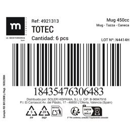 Inde Mug Totec 450 ml - Taza de cerámica Ø9x11.5 cm (18 Unidades)