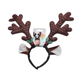 Diadema Cuernos De Reno Con Orejas Y Hojas Navideñas para Fiestas y Disfraces