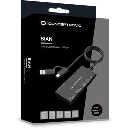 Conceptronic BIAN10B Lector de Tarjetas USB 3.2 Gen 1 Type-A/Type-C, Compatible con CF, MMC, SD, SDHC, SDXC, MicroSD, xD, Negro