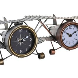 DKD Home Decor Reloj Sobremesa Loft Dorado Plateado Hierro Cristal con forma de Avion 21 x 14 x 35 cm (2 Unidades)