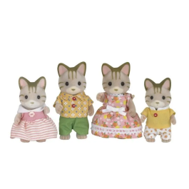 Sylvanian Families 5180 Tabby Cat Family, Familia de Gatos Tigres, Mamá, Papá, Hijo e Hija, Articulados y Vestidos, a Partir de 3 Años