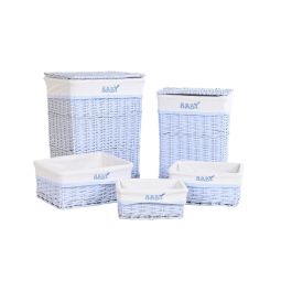 DKD Home Decor Cesta Ropa Baby Azul Celeste 34 x 56 x 44 cm Set de 5 Piezas Mimbre Poliester