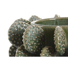 DKD Home Decor Jarrón Tropical de Cerámica Verde con Cactus 28 x 28 x 39 cm