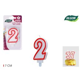 Vela Blanca con Borde Rojo 7 cm N.2 - Algon (36 Unidades) Precio: 7.79000057. SKU: B1BFSYPBRJ