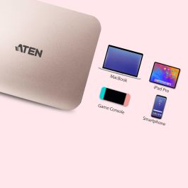 ATEN UH3235 Docking station USB-C 4K Ultra Mini con Power Passthrough de 60W, HDMI, USB 3.2 Gen 1 y USB 2.0, Oro rosa