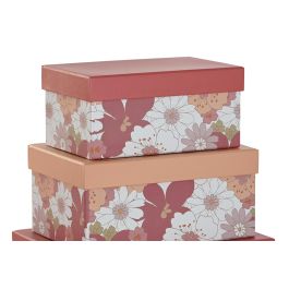 DKD Home Decor Caja Shabby de Cartón con Flores Fucsia, Melocotón y Blanco Set de 10 - 33.5x43.5x15.5 cm
