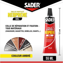 Sader Tubo Adhesivo de Contacto Gel Neopreno Súper Potente, Configuración Multipropósito, Ideal Soportes Porosos/Verticales - 55 ml