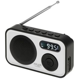 Adler Radio digital PLL AM/FM AD1906 con sintonización automática, pantalla LCD, reloj y alarma, USB-C/Batería, 12,5 x 3 x 7,5 cm