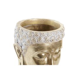 DKD Home Decor Macetero Decorativo de Resina Estilo Oriental, con Relieve de Buda, Tiesto Dorado y Gris, 17.5 x 21 x 17.5 cm