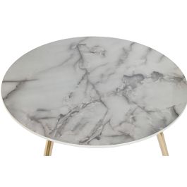 DKD Home Decor Mesita Auxiliar Moderno Blanco Dorado Acero Resina 80 x 45 x 80 cm Set de 2