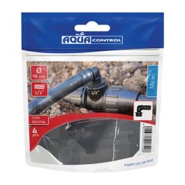 Aqua Control Codo Mixto para Tubo Ø16 mm a Rosca Macho ½ Pulg, Polipropileno Negro, 4 Unidades