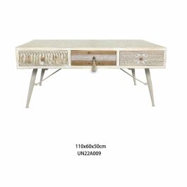 DKD Home Decor Mesa Centro Boho Blanco Natural Ancho 110 x Largo 60 x Alto 50 cm con 2 Cajones y Desmontable, Abeto y Algodón DKD Home Decor Mesa Centro Boho Blanco Natural Ancho 110 x Largo 60 x Alto 50 cm con 2 Cajones y Desmontable, Abeto y Algodón