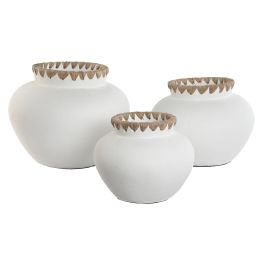 DKD Home Decor Jarron Indonesia 1c24 Blanco Natural Set de 3 Piezas 33 x 27 x 33 cm