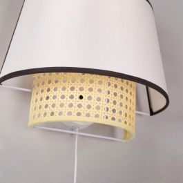 SKD-W1024 Aplique de Pared Quilmes de Ratán y Madera, Estilo Natural Mediterráneo, Bombilla E14, para Salón y Dormitorio