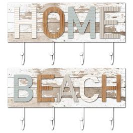 DKD Home Decor Perchero Pared O grove Marron Turquesa Madera Metal 45 x 23 x 5 cm (2 Unidades)