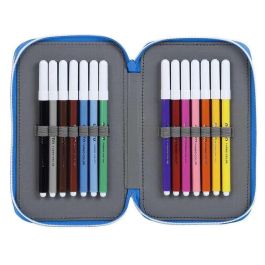 Safta Plumier Doble RCD Espanyol 28 Piezas para Material Escolar, Estuche Escolar Blanco y Azul, 12.5x19.5x4 cm, Fabricado en Poliéster 600D