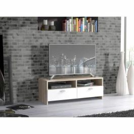 FINLANDEK Mueble TV HELPPO Contemporáneo Blanco Mate y Roble (Tablero de Partículas) con 2 Solapas y 2 Huecos - 95x34.6x35.8 cm FINLANDEK Mueble TV HELPPO Contemporáneo Blanco Mate y Roble (Tablero de Partículas) con 2 Solapas y 2 Huecos - 95x34.6x35.8 cm