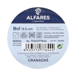 Alfares Bol o Cuenco 13.5 cm de Melamina Brillante Colección Granadas - 8 cm Ancho x 4 cm Alto (24 Unidades)
