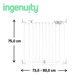 Ingenuity ING0074451173538 - Puerta de Seguridad Sin Taladrar, Instalación Fácil con Montaje a Presión, Ajustable 73-80 cm para Bebés y Niños en Escaleras