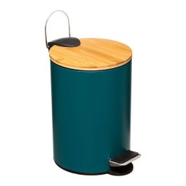 5Five Papelera pedal verde petrol 3 l, colección Colors, metal/bambú