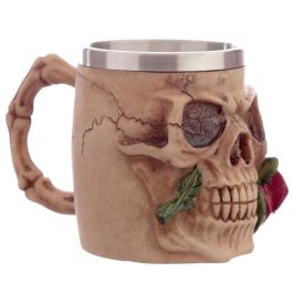 PUCKATOR Taza Calavera y Rosas de Resina y Acero Inoxidable - 10,5x10,5x15,5cm Precio: 12.68999963. SKU: B1GGLY6255