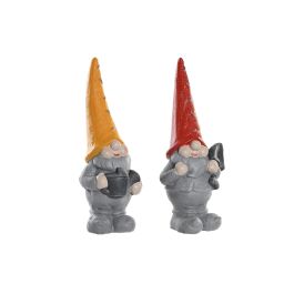 DKD Home Decor Figura de Gnomo para Terraza y Jardín de Magnesia Naranja y Rojo 13x42x18 cm (4 Unidades)