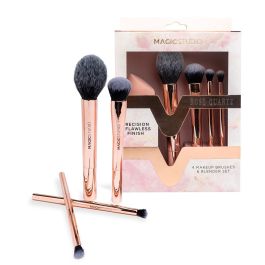 Magic Studio PRECISION FLAWLESS FINISH ROSE QUARTZ Estuche 5 pz: Brochas de Maquillaje y Esponja para un Acabado Perfecto