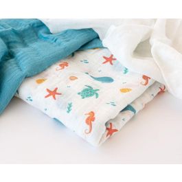 KioKids Set de 3 Muselinas 70x70 cm - Azul, Blanco y Marino - Bambú y Algodón - para Bebés +0 Meses