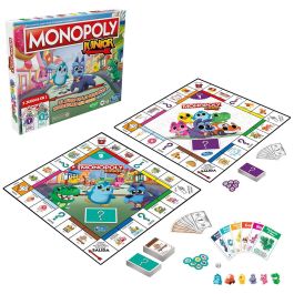 Hasbro Gaming F8562 Monopoly Junior 2 Juegos en 1 - Juego de Mesa Educativo Bilingüe con Tablero Reversible: Contar, Leer y Sumar para Niños +4 años