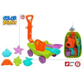 Color Baby Vagoneta de Playa 40 cm con Pala, Rastrillo, Regadera y 5 Moldes