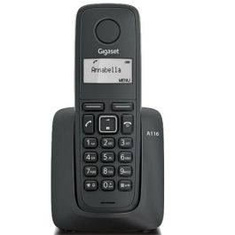 Gigaset A116 Teléfono Fijo Inalámbrico con Tecnología DECT, Alcance hasta 300m, Autonomía 12h Conversación, Negro