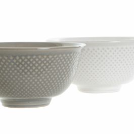 Cuenco DKD Home Decor Blanco Gris Porcelana Vintage 12,5 x 12,5 x 6,5 cm 2 Piezas