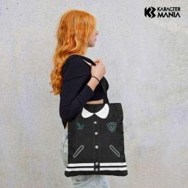 Karactermania Bolsa de la Compra Shopping Miércoles Varsity Algodón Negro 40 x 34 x 1 cm