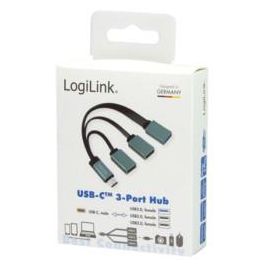 LogiLink UA0315 Hub USB 3.1 Type-C de 3 Puertos, Velocidad 5000 Mbit/s, Negro y Gris