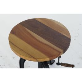 DKD Home Decor Mesita Auxiliar Vintage de Madera y Metal, Natural y Negro, 45 cm Ancho x 42 cm Alto x 45 cm Fondo, Ajustable hasta 62 cm