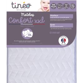 Tineo Colchón Confort XXL 60x120 cm Algodón Acolchado Altura 15 cm Antiácaros Antibacterias para Bebés