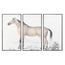 DKD Home Decor Cuadro Decorativo Glam Caballo Set de 3 Piezas de Lienzo PS Gris y Negro 180x120 cm para Pared Salón Dormitorio