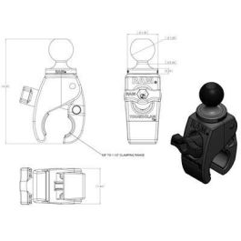 RAM Mounts RAM Tough-Claw Small Clamp Base with Ball para rieles y barras de 0.625" a 1.5" - Montaje rápido y sin herramientas