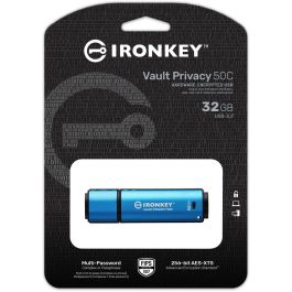 Kingston Vault Privacy 50C 32GB USB-C 3.2 Gen 1, AES-256, FIPS 197, Resistente al Agua, Negro/Azul