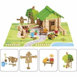 Jeujura JEU1716411992740 Juego de Construcción en Madera Natural para Hogar y Jardín, Tapete y Accesorios Incluidos, 32x27x11 cm