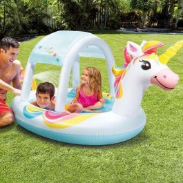 Intex Piscina Hinchable Infantil Unicornio con Ducha y Techo de PVC, 130 Litros, para Edades +2 Años, 254x132x109 cm