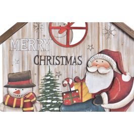 DKD Home Decor Decoración Colgante Navidad Tradicional de Madera con LED, Rojo, Verde y Natural, 7 Luces LED, 6 Unidades, 28x30 cm