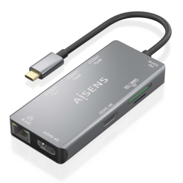 AISENS - USB-C DOCK 9 EN 1, USB-C A 2xHDMI, 1xRJ45, 2xUSB-A USB3.0, 1xUSB-A USB2.0, 1xUSB-C PD, 1xSD, 1xMICRO SD, GRIS, 15CM Precio: 30.94999952. SKU: B14TA7FN9Q