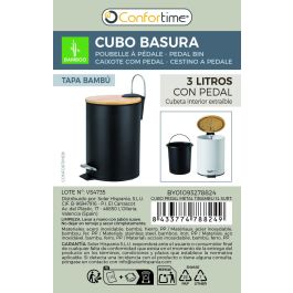 Inde Cubo Pedal Metal Bambú 3L 17x17x22.7 cm Surtido