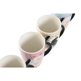 DKD Home Decor 12 Unidades Taza Shabby Porcelana New Bone Lila Azul Rosa Amarillo Gatos 8 x 12 x 11 cm Apta Microondas Lavavajillas 380ml