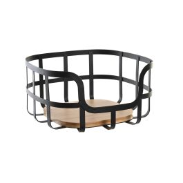 DKD Home Decor Frutero Basicos Negro Natural Acero Bambu 24 x 12.7 x 24 cm