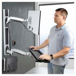 StarTech Estación de Trabajo Soporte de Pared para Monitor VESA hasta 32 Pulgadas y 10kg con Bandeja Teclado/Ratón y Brazo Articulado, Negro