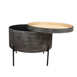 DKD Home Decor Mesita Auxiliar Urban Plateado Negro 45 x 39 x 45 cm