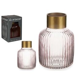 Jarrón de Cristal con Rayas Oro, Rosa - Giftdecor 14.5x22x14.5 cm (6 Unidades) Precio: 80.50000046. SKU: S3611773