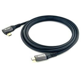 Equip Cable USB-C 2.0 Macho Macho Acodado 90° 100W Con Chip E-Mark Color Negro 3.0m Malla algodon trenzado Carcasa Conector Aluminio